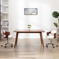 vidaXL Sillas de comedor giratorias 2 uds madera curvada cuero blanco