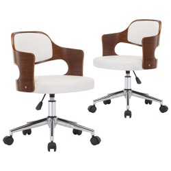vidaXL Sillas de comedor giratorias 2 uds madera curvada cuero blanco
