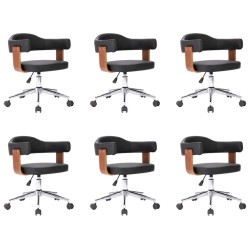 vidaXL Sillas de comedor giratorias 6 uds madera curvada y cuero negro