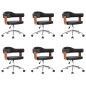 vidaXL Sillas de comedor giratorias 6 uds madera curvada y cuero negro