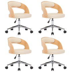vidaXL Sillas de comedor giratorias 4 uds madera curvada cuero crema