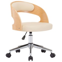 vidaXL Silla de oficina giratoria madera curvada cuero sintético crema