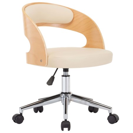 vidaXL Silla de oficina giratoria madera curvada cuero sintético crema