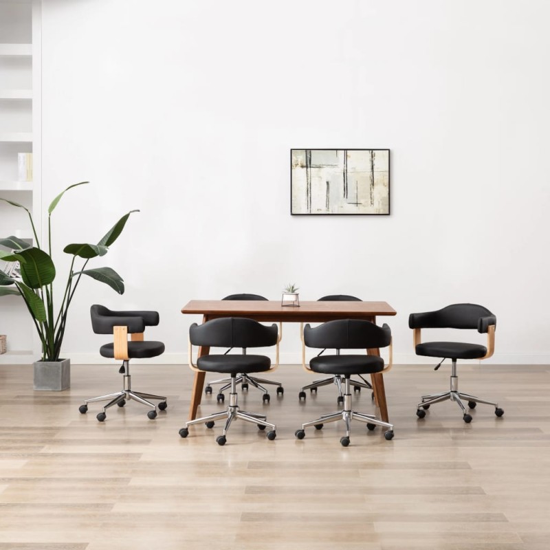 vidaXL Sillas de comedor giratorias 6 unidades cuero sintético negro vidaXL Sillas de comedor giratorias 6 unidades cuero sintético negro