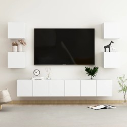 vidaXL Set de muebles de salón TV 7 piezas madera de ingeniería blanco