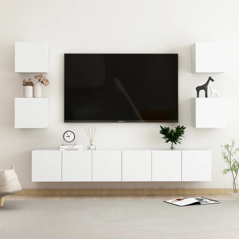 vidaXL Set de muebles de salón TV 7 piezas madera de ingeniería blanco vidaXL Set de muebles de salón TV 7 piezas madera de ingeniería blanco