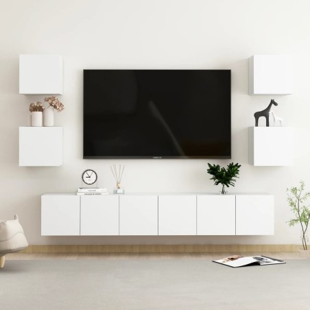 vidaXL Set de muebles de salón TV 7 piezas madera de ingeniería blanco