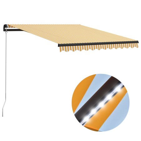 vidaXL Toldo manual retráctil con LED amarillo y blanco 300x250 cm