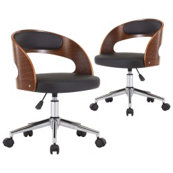 vidaXL Sillas de comedor giratorias 2 uds madera curvada y cuero negro