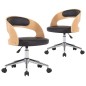 vidaXL Sillas de comedor giratorias 2 uds madera curvada y cuero negro