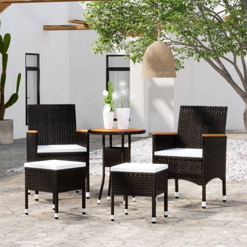 vidaXL Juego de muebles de jardín de 5 piezas ratán sintético negro vidaXL Juego de muebles de jardín de 5 piezas ratán sintético negro