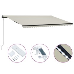 vidaXL Toldo retráctil sensor de viento y LED color crema 600x300 cm