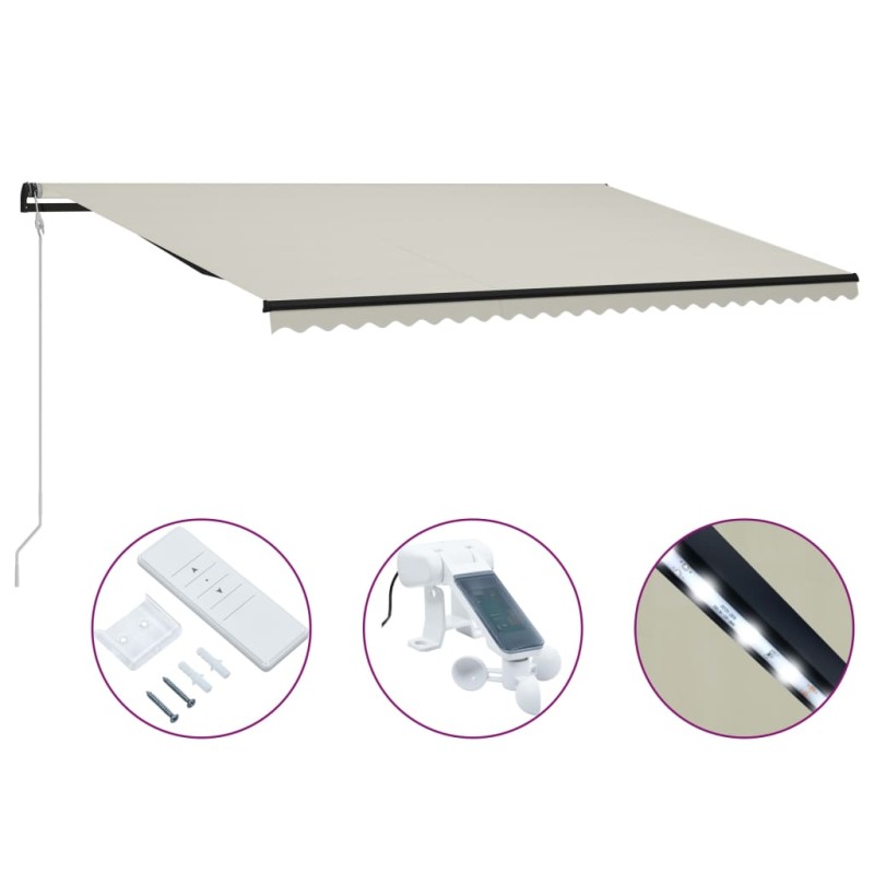 vidaXL Toldo retráctil sensor de viento y LED color crema 600x300 cm vidaXL Toldo retráctil sensor de viento y LED color crema 600x300 cm