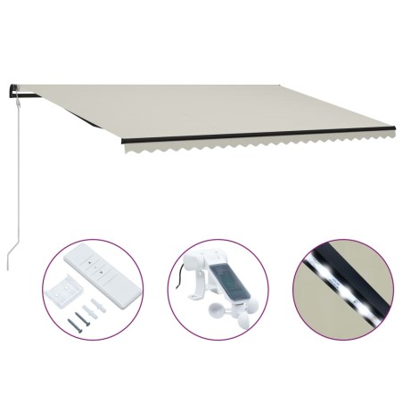 vidaXL Toldo retráctil sensor de viento y LED color crema 600x300 cm