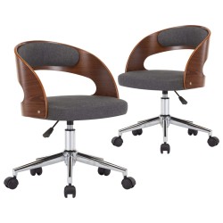 vidaXL Sillas de comedor giratorias 2 uds madera curvada y tela gris 