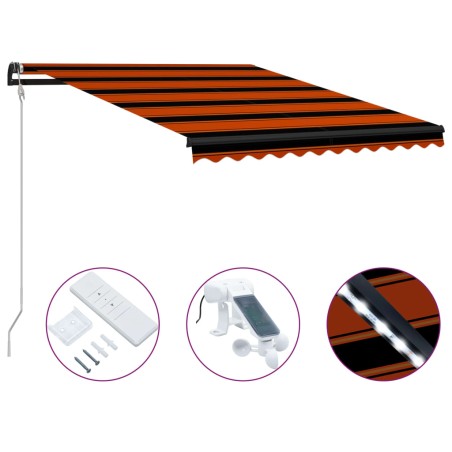 vidaXL Toldo retráctil sensor de viento LED naranja y marrón 350x250cm
