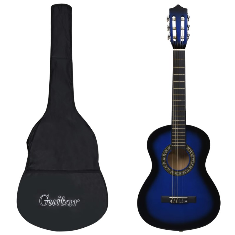 vidaXL Guitarra clásica principiante y niño con funda azul 1/2 34"