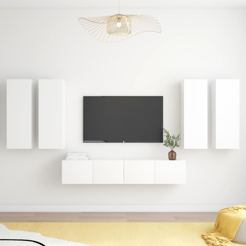 vidaXL Juego de mueble para TV de 6 piezas aglomerado blanco vidaXL Juego de mueble para TV de 6 piezas aglomerado blanco