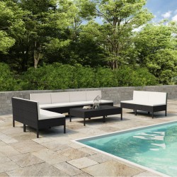 vidaXL Set muebles de jardín 10 piezas y cojines ratán sintético negro
