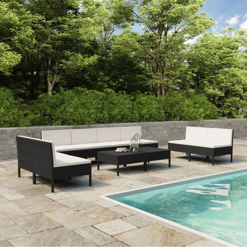 vidaXL Set muebles de jardín 10 piezas y cojines ratán sintético negro vidaXL Set muebles de jardín 10 piezas y cojines ratán sintético negro