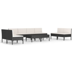 vidaXL Set muebles de jardín 10 piezas y cojines ratán sintético negro
