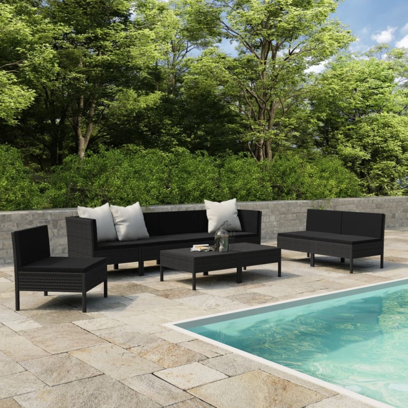 vidaXL Set de muebles de jardín 9 pzas y cojines ratán sintético negro vidaXL Set de muebles de jardín 9 pzas y cojines ratán sintético negro