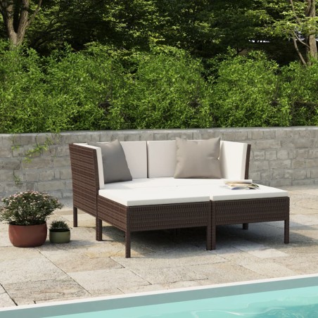 vidaXL Set muebles de jardín 4 piezas y cojines ratán sintético marrón