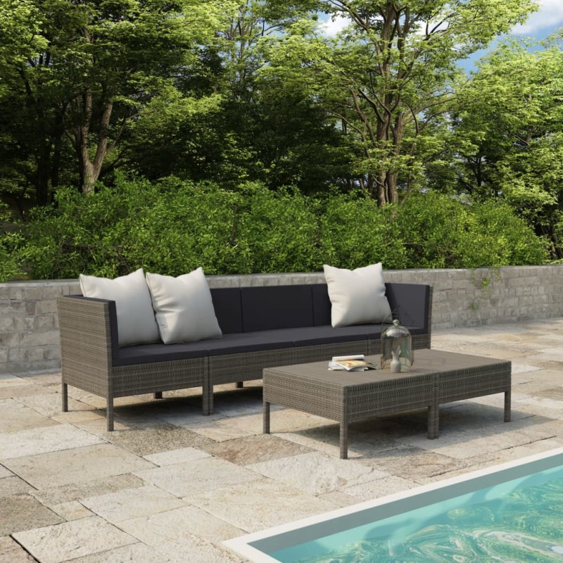vidaXL Set de muebles de jardín 6 pzas y cojines ratán sintético gris vidaXL Set de muebles de jardín 6 pzas y cojines ratán sintético gris