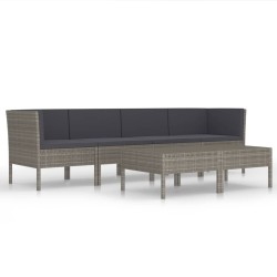 vidaXL Set de muebles de jardín 6 pzas y cojines ratán sintético gris