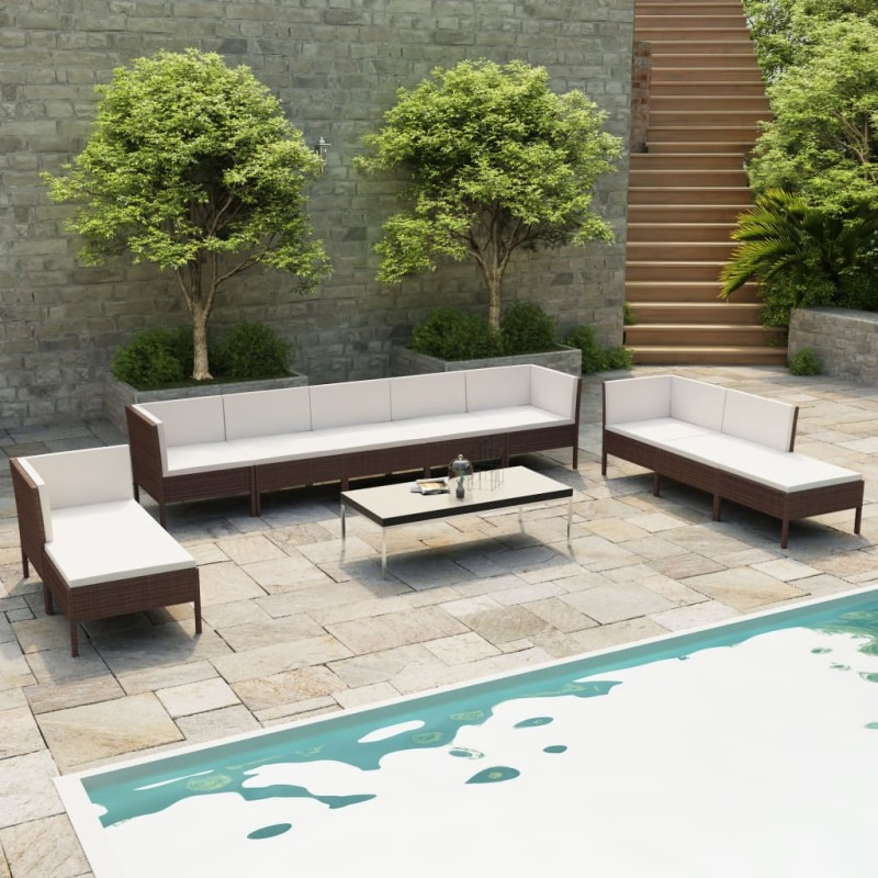 vidaXL Set muebles de jardín 10 piezas cojines ratán sintético marrón vidaXL Set muebles de jardín 10 piezas cojines ratán sintético marrón