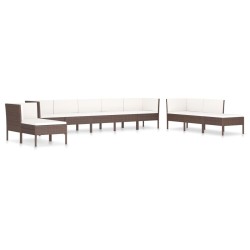 vidaXL Set muebles de jardín 10 piezas cojines ratán sintético marrón