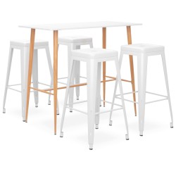 vidaXL Mesa alta y taburetes de bar 5 piezas blanco