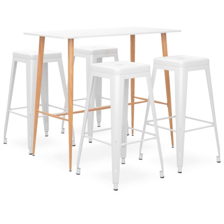 vidaXL Mesa alta y taburetes de bar 5 piezas blanco