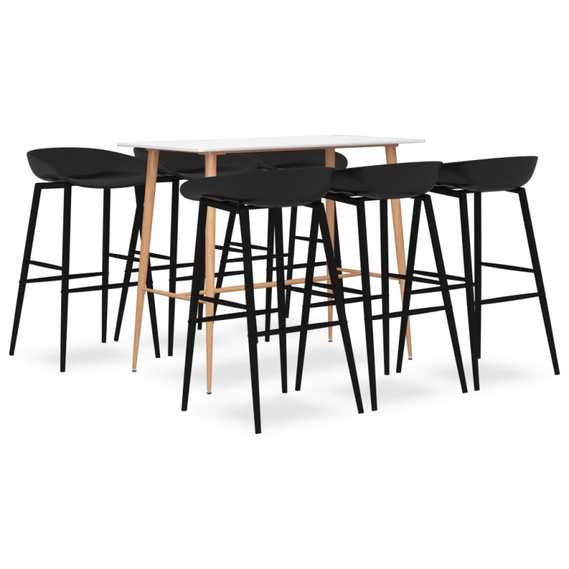vidaXL Mesa alta y taburetes de bar 7 piezas blanco y negro vidaXL Mesa alta y taburetes de bar 7 piezas blanco y negro