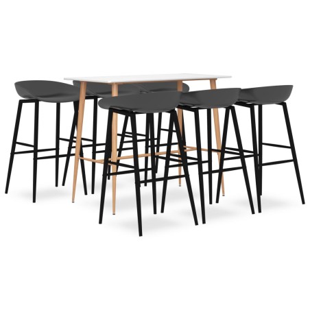 vidaXL Mesa alta y taburetes de bar 7 piezas blanco y gris