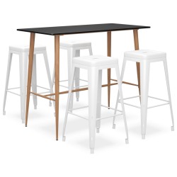 vidaXL Mesa alta y taburetes de bar 5 piezas negro y blanco