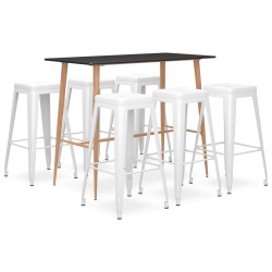 vidaXL Mesa alta y taburetes de bar 7 piezas negro y blanco