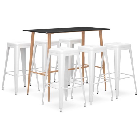 vidaXL Mesa alta y taburetes de bar 7 piezas negro y blanco