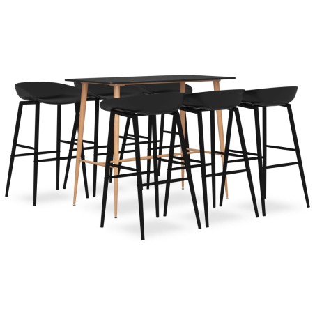 vidaXL Mesa alta y taburetes de bar 7 piezas negro