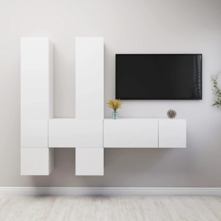 vidaXL Set de muebles de salón TV 7 piezas madera de ingeniería blanco