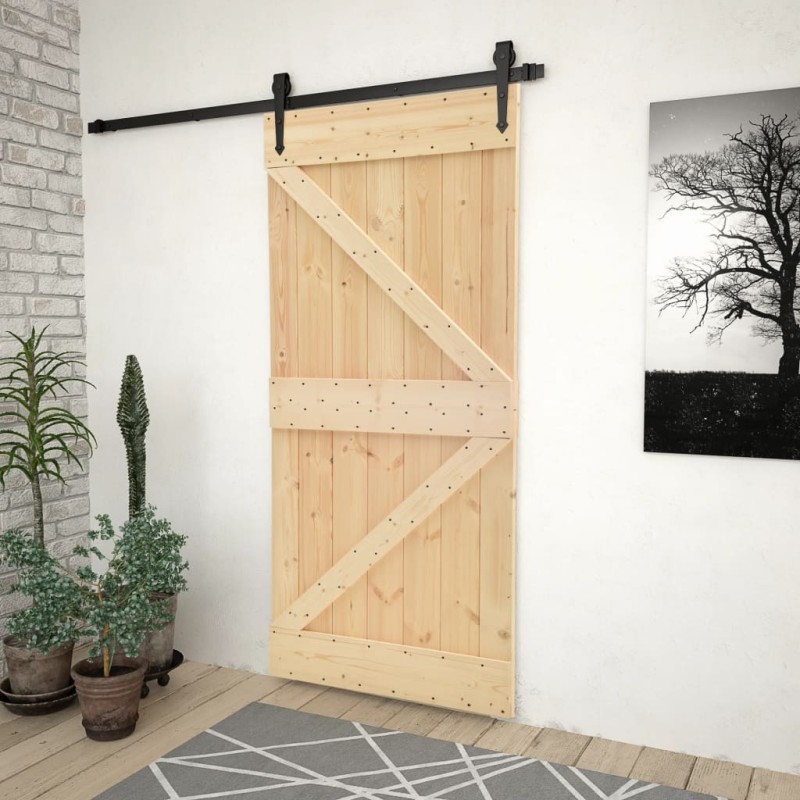 vidaXL Puerta corredera con herrajes madera maciza de pino 90x210 cm vidaXL Puerta corredera con herrajes madera maciza de pino 90x210 cm