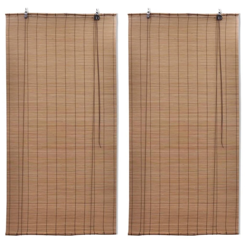 vidaXL Estor enrollable de bambú 2 unidades marrón 150x220 cm vidaXL Estor enrollable de bambú 2 unidades marrón 150x220 cm