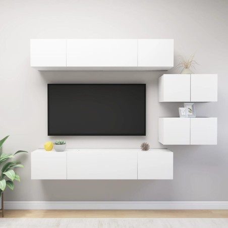 vidaXL Set de muebles de salón TV 6 piezas madera de ingeniería blanco