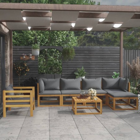 vidaXL Muebles de jardín 7 pzas cojines madera maciza de acacia 