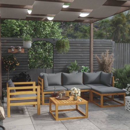 vidaXL Muebles de jardín 6 pzas cojines madera maciza de acacia 