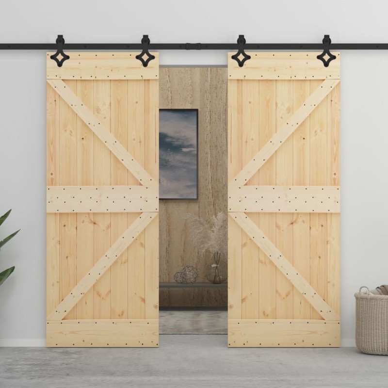 vidaXL Puerta corredera con herrajes madera maciza de pino 80x210 cm vidaXL Puerta corredera con herrajes madera maciza de pino 80x210 cm