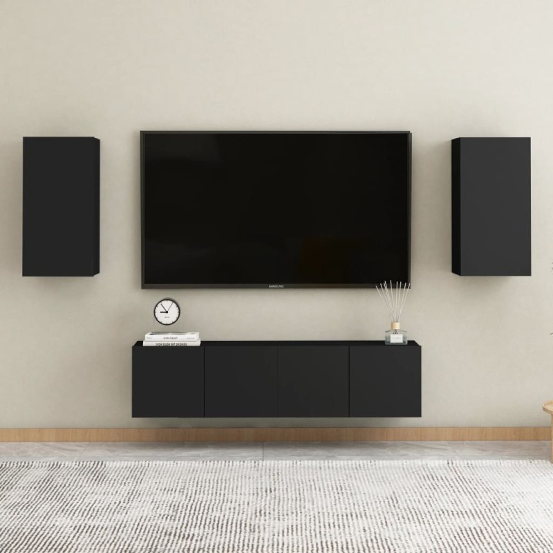 vidaXL Set de muebles de salón TV 4 pzas madera de ingeniería negro