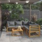 vidaXL Muebles de jardín 6 pzas cojines crema madera maciza de acacia vidaXL Muebles de jardín 6 pzas cojines crema madera maciza de acacia
