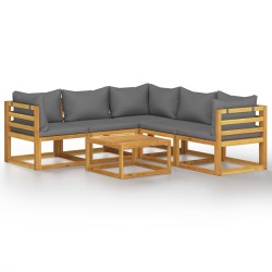 vidaXL Muebles de jardín 6 pzas cojines crema madera maciza de acacia