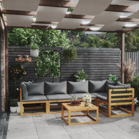 vidaXL Muebles de jardín 6 pzas cojines madera maciza de acacia 